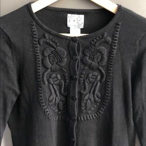 3/4 Sleeve Embroidered Black Cardigan Anthro